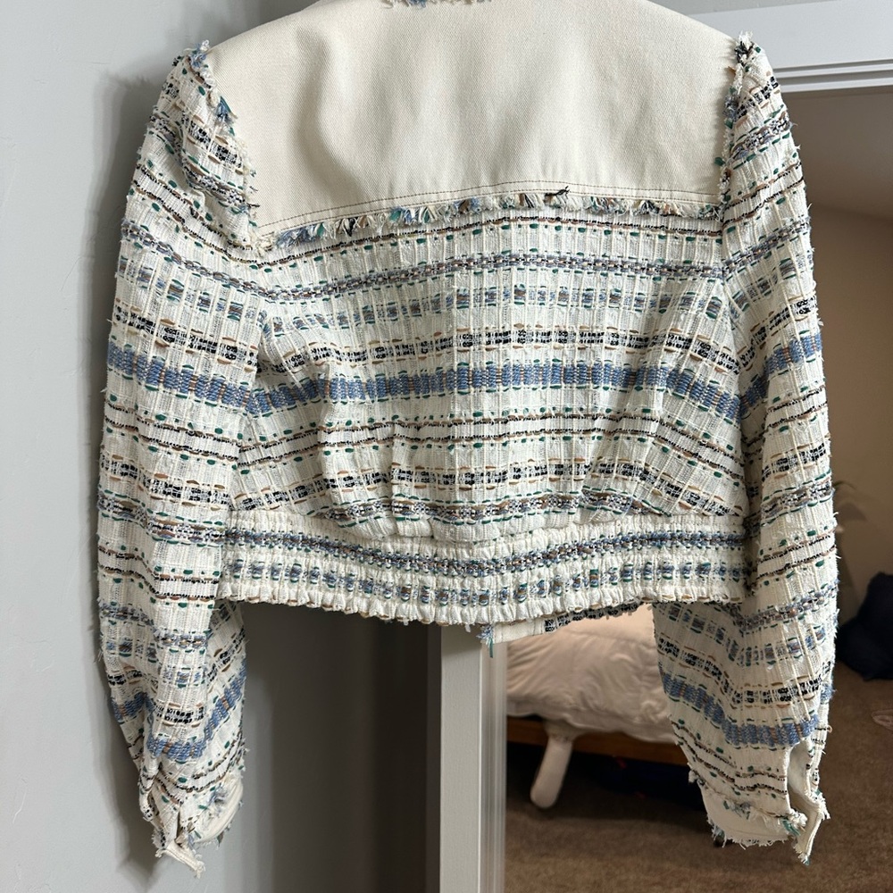 Veronica Beard Cream and Blue Tweed Blazer - Picture 7 of 9
